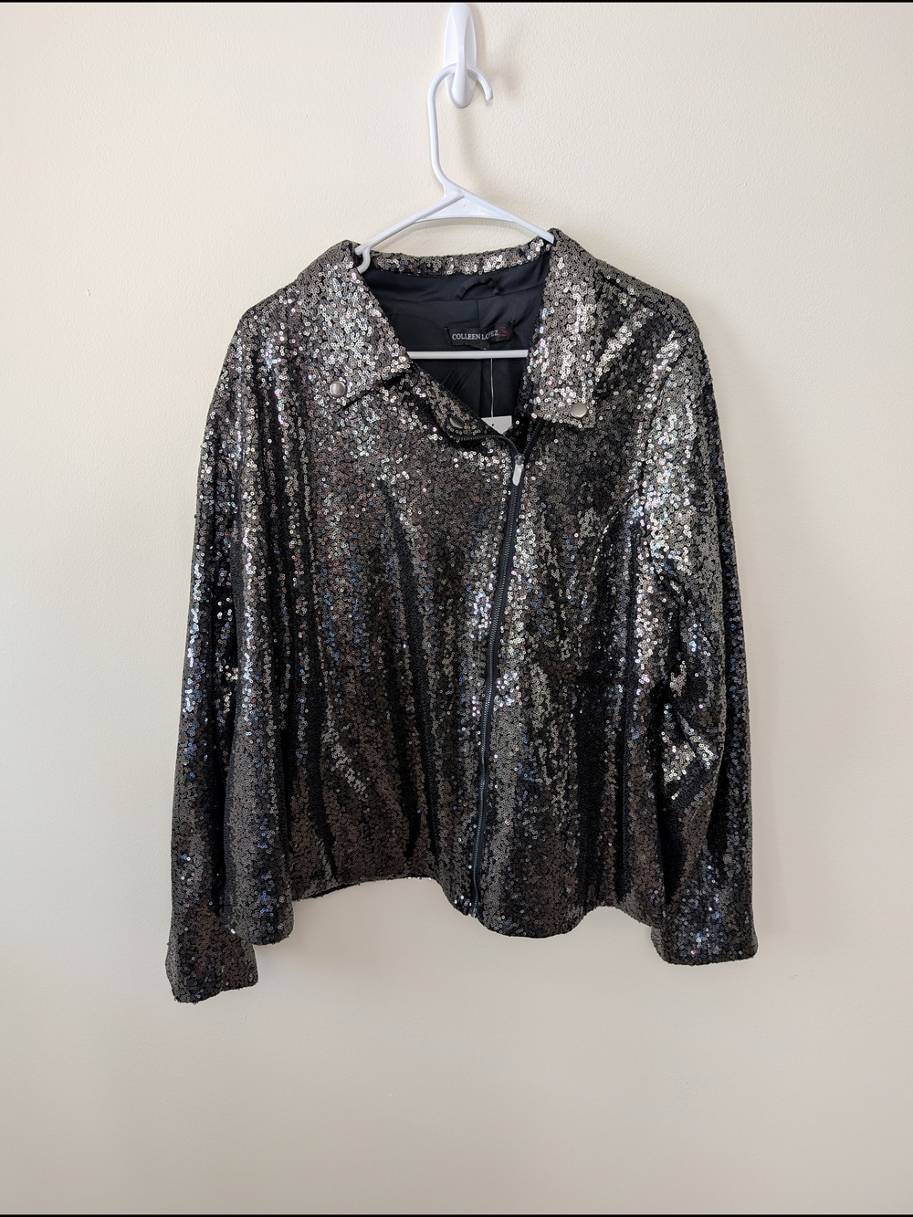 Colleen Lopez Silver Sequin Moto Jacket - Picture 2 of 12